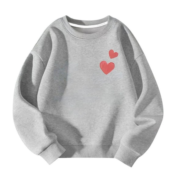 UAMVSH Kids Fashion Fall Sweatshirts Oversized Daily Heart Graphic Pullover Tops Soft Boys Girls Workout Long Sleeve Clothes(12-13 Years,Gray)