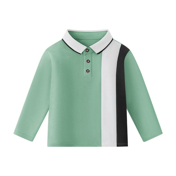 UAMVSH Kids Long Sleeve Button Golf Shirts Trendy Color Block Loose Fit Lapel T-Shirts Casual Flat Front Tops Boys Clothes(14-15Years,Green)