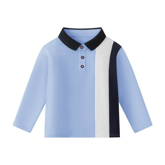 UAMVSH Kids Long Sleeve Button Golf Shirts Trendy Color Block Loose Fit Lapel T-Shirts Casual Flat Front Tops Boys Clothes(3-4Years,Light Blue)