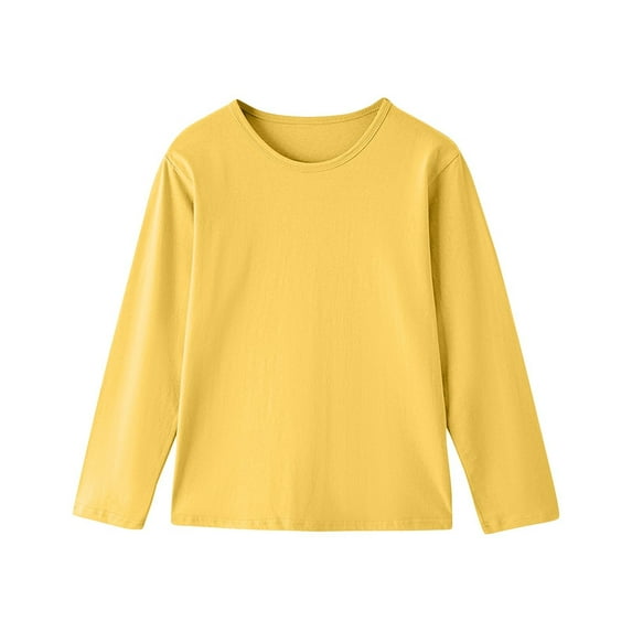 UAMVSH Kids Long Sleeve Pullover Shirts Boys Girls Basic Solid Color T-Shirts Comfortable Fall Layering Tops Unisex Clothes(10-11 Years,Yellow)