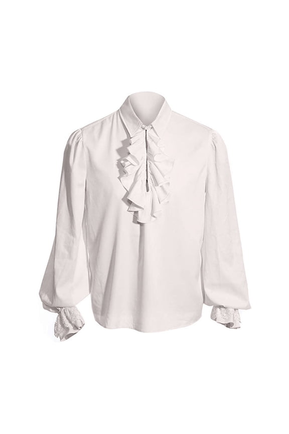 Kids Medieval Gothic Dressy Shirts Casual Lapel Collar Button down T-Shirts Fashion Renaissance Long Puff Sleeve Formal Clothes(5-6 Years,White)