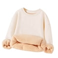 thumbnail image 1 of UAMVSH Kids Oversized Crew Neck Sweatshirts Warm Sherpa Lined Unisex Winter Fleece Tops Boys Girls Drop Shoulder Pullover(5-6Years,Beige), 1 of 6