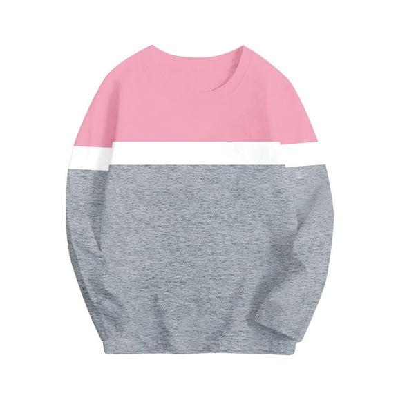 UAMVSH Kids Tops Casual Trendy Color Block Printed Long Sleeve Shirts Soft Crew Neck Lightweight Pullover Fall Boys Girls Clothes(5-6 Years,Pink)