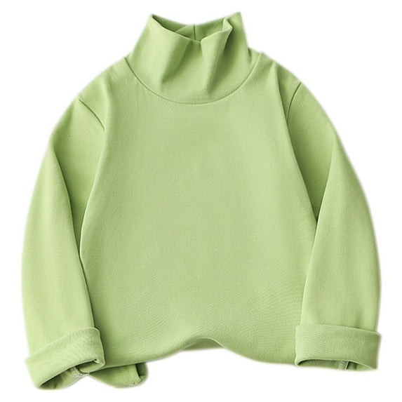 UAMVSH Kids Turtleneck Tops Soft Fleece Long Sleeves Pullover Shirts Oversized Casual Solid Color Warm Clothes Fall Winter(4-5 Years,Green)