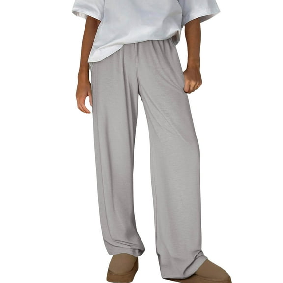 UAMVSH Lightweight Pajama Pants for Women Casual Palazzo Wide Leg Loungewear Pants Cozy High Waist Solid Color Sleepwear Pants(XX-Large,Gray 1)