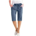 thumbnail image 1 of UAMVSH Linen Shorts for Women Business Casual Straight Leg Work Shorts Tie Front Loose Knee Length Bermuda Shorts with Pockets, 1 of 7