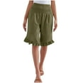 thumbnail image 1 of UAMVSH Linen Shorts for Women Casual Summer Elastic High Waisted Shorts Ruffled Lounge Wide Leg Shorts Beach Vacation Outfits, 1 of 4