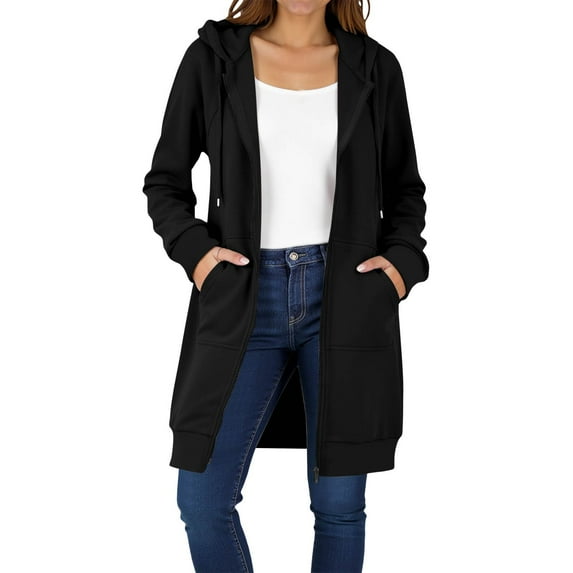 UAMVSH Long Hoodies for Women Zip up Oversized Fleece Hooded Sweatshirts Jackets with Pockets Casual Long Sleeve Fall Winter Coats(XX-Large,Black)