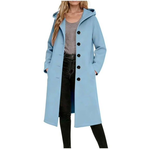 UAMVSH Long Jackets for Women Single Breasted Hooded Coat Dressy Casual Warm Winter Overcoat with Pockets Trendy Outfits