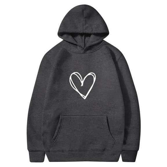 UAMVSH Long Sleeve Hoodie for Women Classic Valentine's Day Hooded Sweatshirts with Pockets Oversized Trendy Heart Printed Pullover(Small,Dark Gray 1)