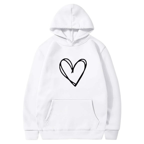 UAMVSH Long Sleeve Hoodie for Women Classic Valentine's Day Hooded Sweatshirts with Pockets Oversized Trendy Heart Printed Pullover(X-Large,White)