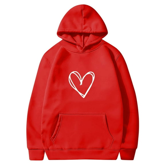 UAMVSH Long Sleeve Hoodie for Women Classic Valentine's Day Hooded Sweatshirts with Pockets Oversized Trendy Heart Printed Pullover(XX-Large,Red 1)
