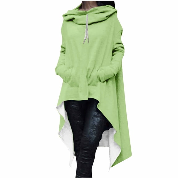 UAMVSH Long Sleeve Hoodie for Women Trendy Asymmetric Hem Hooded Sweatshirts Oversized High-Low Pullover Ladies Fall Fashion(Medium,Green 1)