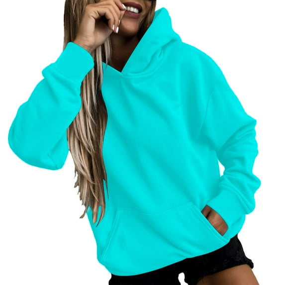 UAMVSH Long Sleeve Pullover Hoodie for Women Classic Solid Color Long Sleeve Hooded Sweatshirts with Pockets Casual Drawstring Tops(XX-Large,Mint Green 2)