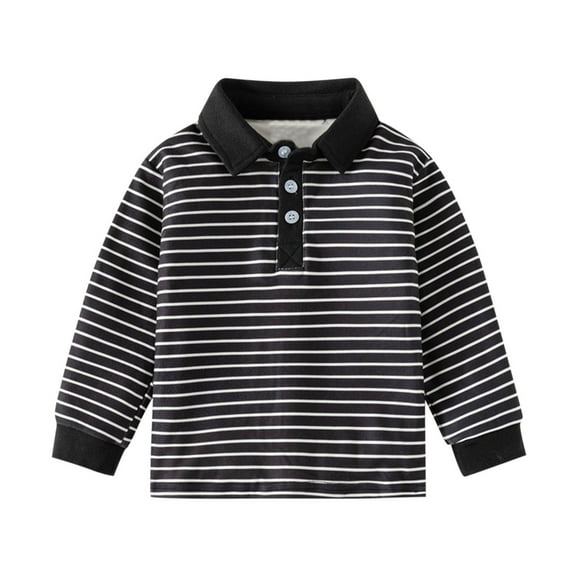 UAMVSH Long Sleeve Shirts for Boys Lightweight Striped Fashion Button Dressy T-Shirts Soft Lapel Neck Printed Kids Tops(3-4 Years,Black)