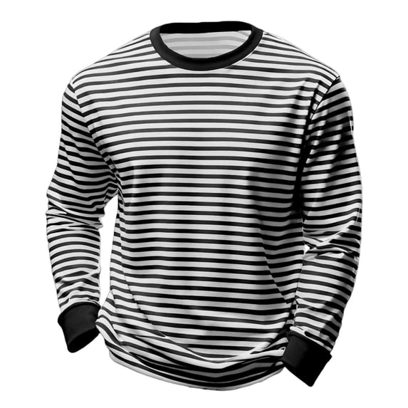 UAMVSH Long Sleeve Shirts for Men Fashion Striped Casual T-Shirt Lightweight Loose Fit Crewneck Basic Tops for Everyday Wear
