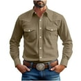 thumbnail image 1 of UAMVSH Long Sleeve Shirts for Men Lapel V-Neck Button down Work T-Shirt Vintage Casual Dressy Tops with Chest Pockets(Large,Coffee), 1 of 7