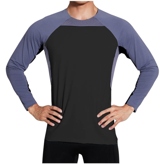 UAMVSH Long Sleeve Shirts for Men Lightweight Outdoor Color Block Athletic Undershirts Stretchy Running Training Pullover Tops(X-Large,Black)