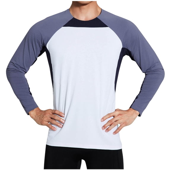 UAMVSH Long Sleeve Shirts for Men Lightweight Outdoor Color Block Athletic Undershirts Stretchy Running Training Pullover Tops(X-Large,White)