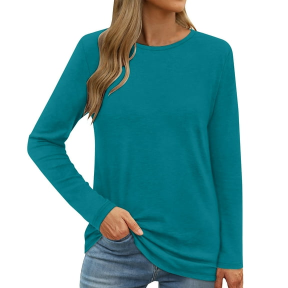 UAMVSH Long Sleeve Shirts for Women Casual Crew Neck Basic Fall Tops Loose Comfy Basic Tees Fall Winter Clothes