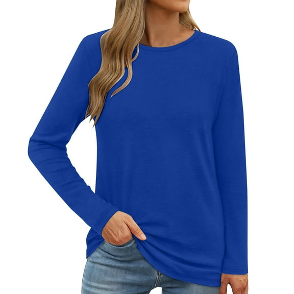 UAMVSH Long Sleeve Shirts for Women Casual Crew Neck Basic Fall Tops Loose Comfy Basic Tees Fall Winter Clothes