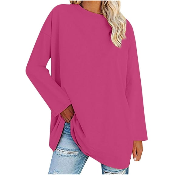 UAMVSH Long Sleeve Shirts for Women Casual Crew Neck Basic Spring Tops Loose Comfy Trendy Outfits
