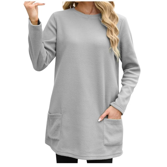 UAMVSH Long Sleeve Shirts for Women Comfy Soft Cotton Crewneck Tops Lightweight Casual Blouses with Pockets Fall Outfits