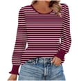 thumbnail image 1 of UAMVSH Long Sleeve Shirts for Women Crew Neck Striped Tunic Tops Dressy Casual Pleated Fall Blouses Fashion Clothing, 1 of 6