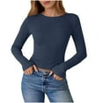 thumbnail image 1 of UAMVSH Long Sleeve Shirts for Women Fall Clothes Casual Crew Neck Crop Tops Lightweight Slim Fit Basic Tees Going Out Outfits, 1 of 7