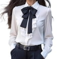 thumbnail image 1 of UAMVSH Long Sleeve Shirts for Women Ruffle Bow Tie Front Work Blouses Dressy Casual Tunic Tops Business Office Outfits, 1 of 3