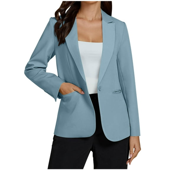 UAMVSH Long Sleeve Suit Jackets for Women Casual Business Dressy Blazers with Pockets Classic Notch Collar Office Formal Coats(X-Large,Light Blue)