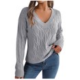 thumbnail image 1 of UAMVSH Long Sleeve Sweaters for Women Casual Cable Knitted V-Neck Fall Pullover Soft Lightweight Outdoor Sweaters Tops Ladies Fashion(Small,Gray), 1 of 7