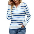 thumbnail image 1 of UAMVSH Long Sleeve Sweaters for Women Classic Stripe Printed Vacation Pullover Tops Lightweight Casual Collared Work Dressy Sweaters(X-Large,Blue), 1 of 6