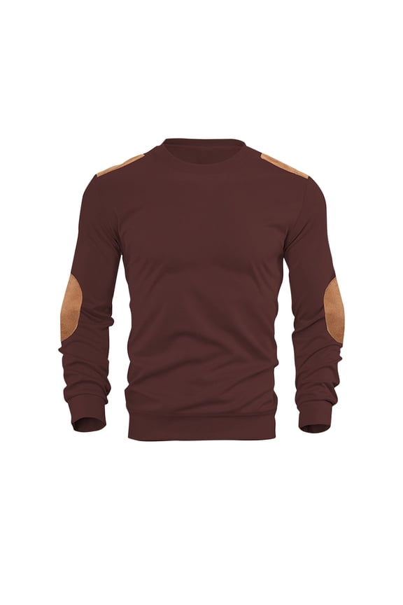 Long Sleeve Sweatshirts for Men Casual Oversized Crew Neck Pullover Tops Soft Vintage Tee Shirts with Elbow Patches(Small,Red)