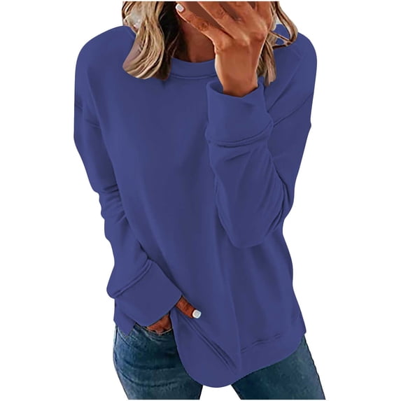 UAMVSH Long Sleeve Sweatshirts for Women Casual Crew Neck Basic Pullover Tops Loose Fit Drop Shoulder Shirts Ladies Outfits(XX-Large,Light Blue)