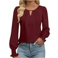 thumbnail image 1 of UAMVSH Long Sleeve Tops for Women Dressy Business Casual Blouses Basic Loose V Neck Work Shirt Spring Clothes Outfits, 1 of 6