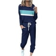 thumbnail image 1 of UAMVSH Lounge Sets for Women 2 Piece Outfits Color Block Crewneck Long Sleeve Tops and Jogger Pants Matching Set with Pockets, 1 of 5
