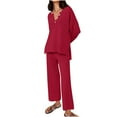 thumbnail image 1 of UAMVSH Lounge Sets for Women Two Piece Outfits Loose Fit Button Long Sleeve Tops and Pants Casual Side Slit Knitted Sweatsuits(MediumRed), 1 of 5