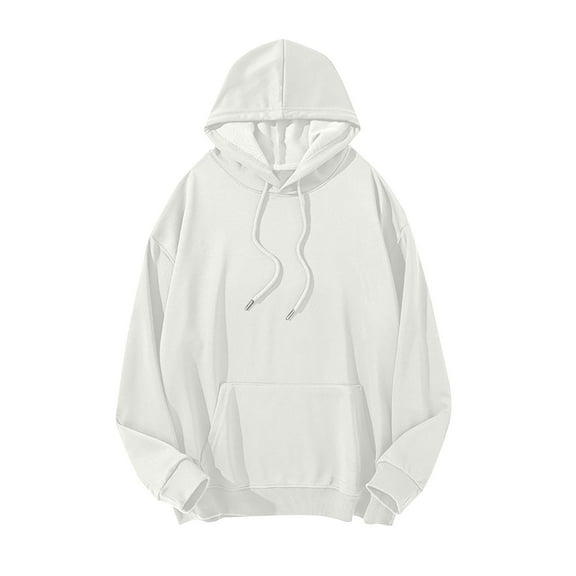 UAMVSH Men Plus Size Long Sleeve Hooded Sweatshirts Loose Fit Drawstring Hoodie with Pockets Basic Plain Pullover Tops(XX-Large,White)