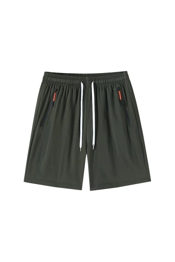 Men's Athletic Hiking Shorts Quick Dry Workout Gym Shorts Lightweight Casual Elastic Waist Drawstring Shorts with Zipper Pockets