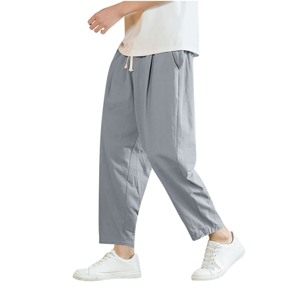 UAMVSH Men's Big and Tall Pants Drawstring Elastic Waist Pleated Pants Casual Loose Cropped Pants with Pockets Daily Wear