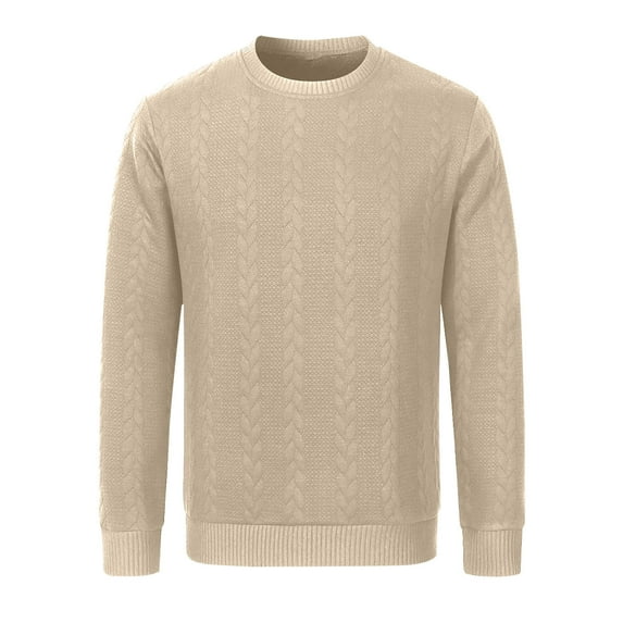 UAMVSH Men's Cable Knitted Sweaters Lightweight Crew Neck Solid Color Pullover Tops Loose Fit Long Sleeve Sweatshirts Fall Winter(Medium,Khaki)