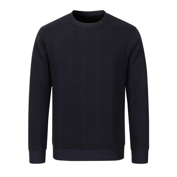 UAMVSH Men's Cable Knitted Sweaters Lightweight Crew Neck Solid Color Pullover Tops Loose Fit Long Sleeve Sweatshirts Fall Winter(Medium,Navy)