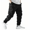 thumbnail image 1 of UAMVSH Men's Casual Cargo Pants Basic Elastic Waist Drawstring Jogger Pants Loose Fit Straight Leg Sweatpants with Zipper Pockets(Small,Black), 1 of 2
