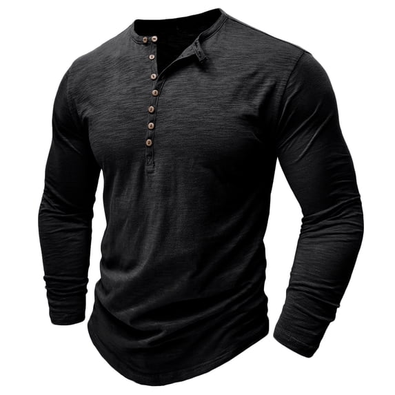 UAMVSH Men's Casual Henley Neck Basic Long Sleeve Shirts Muscle Workout Athletic Undershirts Fall Lightweight Pullover Tops(Small,Black 1)