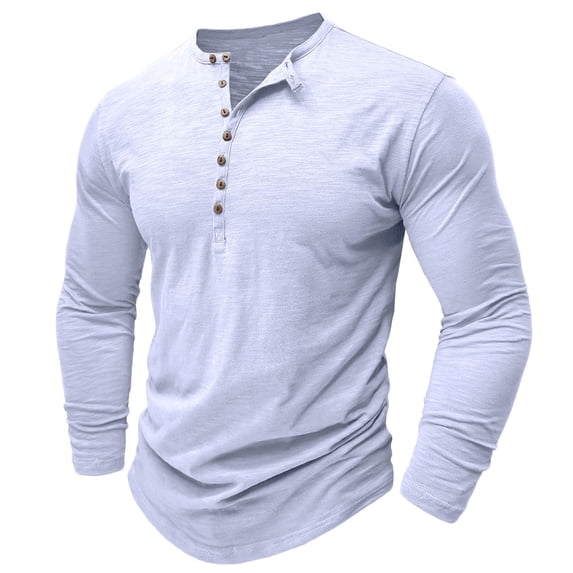 UAMVSH Men's Casual Henley Neck Basic Long Sleeve Shirts Muscle Workout Athletic Undershirts Fall Lightweight Pullover Tops(X-Large,White 1)