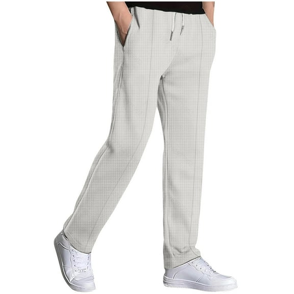 UAMVSH Men's Casual Knitted Pants Comfy Lightweight Straight Leg Sweatpants Soft Open Bottom Lounge Pants with Pockets(SmallWhite)