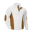 thumbnail image 1 of UAMVSH Men's Casual Stand Neck Long Sleeved Corduroy Sweatshirt Warm Winter Button Pullover Sweaters with Elbow Patches(X-Large,White), 1 of 2