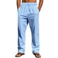 thumbnail image 1 of UAMVSH Men's Cotton Linen Pants Soft Drawstring Beach Lounge Pants Lightweight Drawstring Vacation Travel Pants with Pockets(3X-Large,Light Blue), 1 of 7