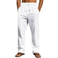 thumbnail image 1 of UAMVSH Men's Cotton Linen Pants Soft Drawstring Beach Lounge Pants Lightweight Drawstring Vacation Travel Pants with Pockets(X-Large,White), 1 of 7